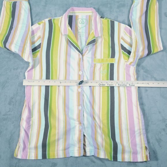 Victorias Secret Pajama Set Womens Large Rainbow Striped Cotton Flannel Y2K Cozy - Picture 6 of 16